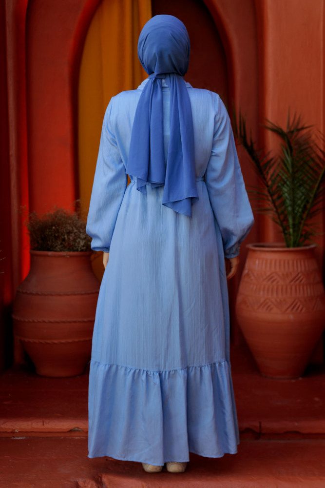 Modest Baby Blue Eid Dress 23181BM - 5
