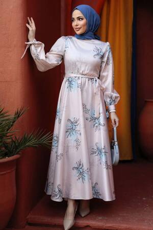 Modest Baby Blue Floral Long Sleeve Dress 60911BM - 3