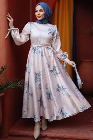 Modest Baby Blue Floral Long Sleeve Dress 60911BM 
