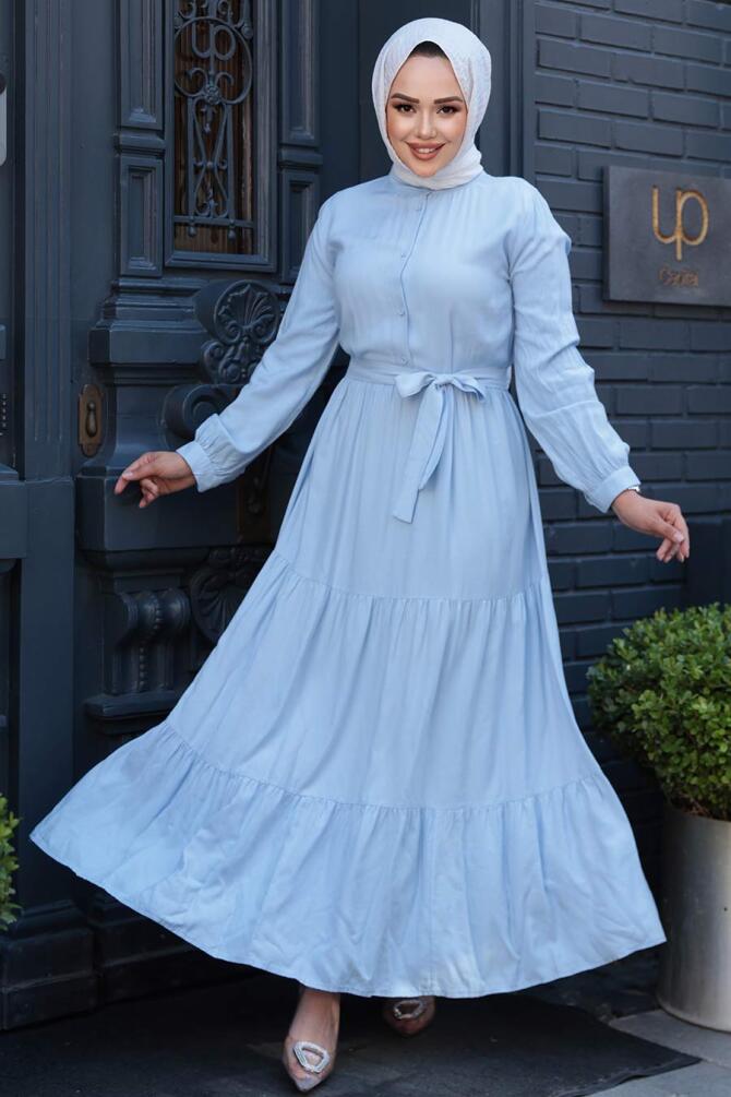 Modest Baby Blue Long Dress 22042BM - 1