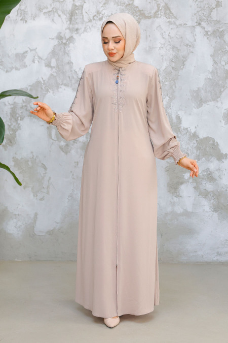 Modest Beige Abaya 45274BEJ - 2
