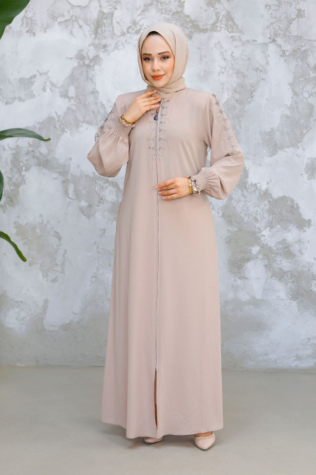 Modest Beige Abaya 45274BEJ - 3