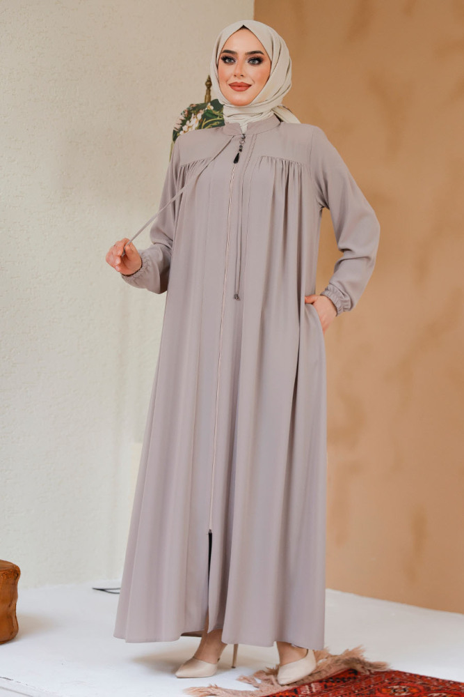 Modest Beige Abaya 45290BEJ - 3