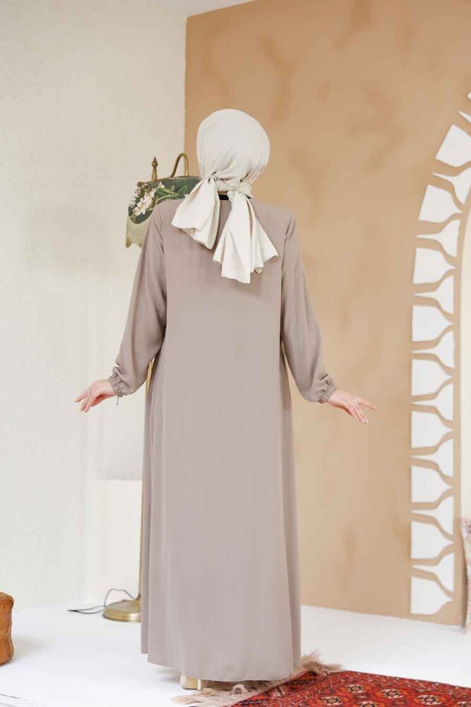 Modest Beige Abaya 45290BEJ - 4
