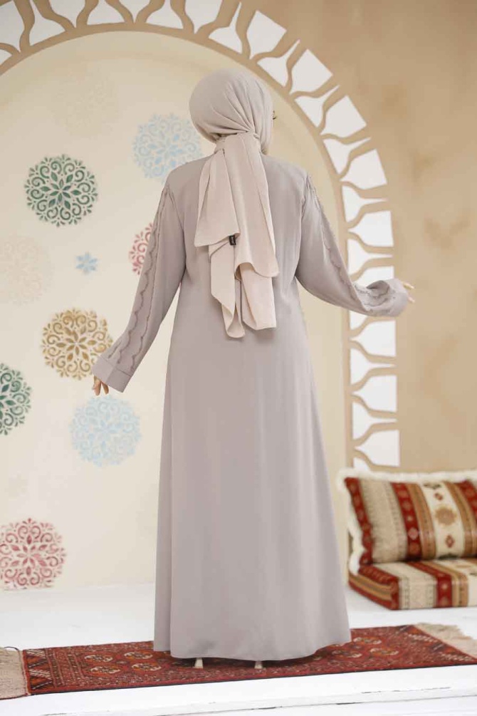 Modest Beige Abaya For Women 29113BEJ - 3