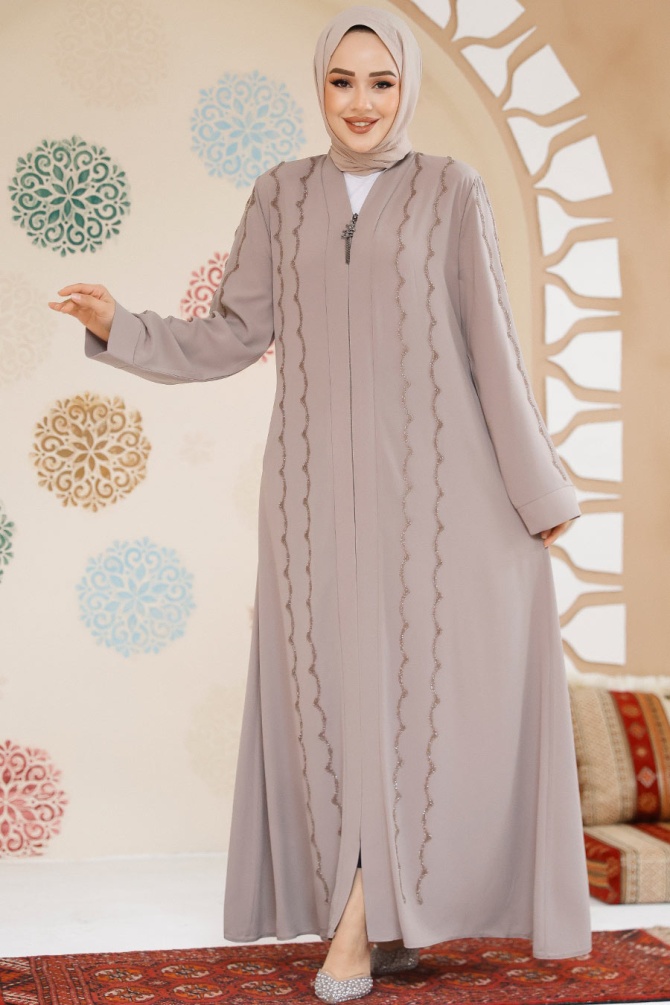 Modest Beige Abaya For Women 29113BEJ - 1