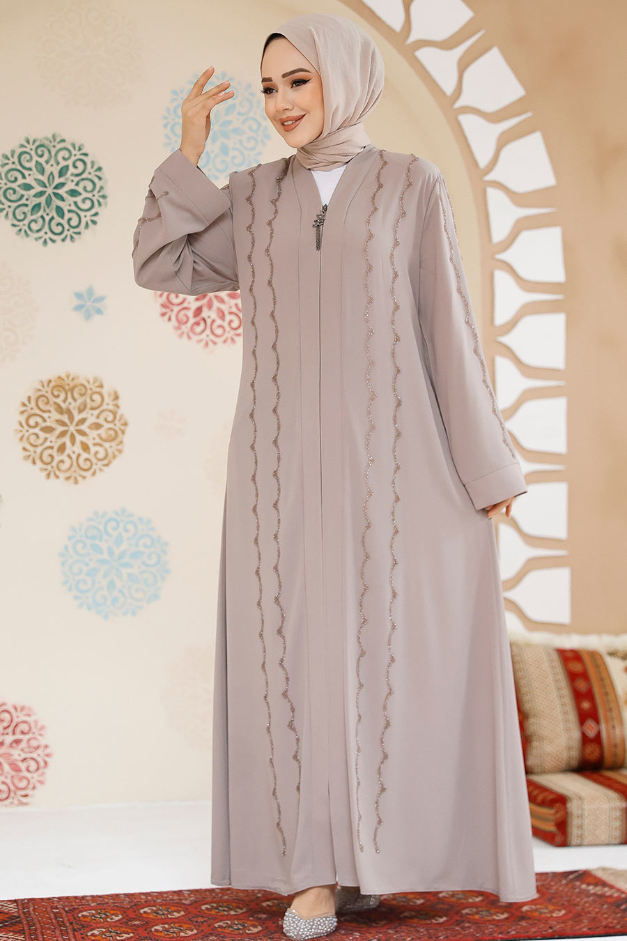 Modest Beige Abaya For Women 29113BEJ - 2