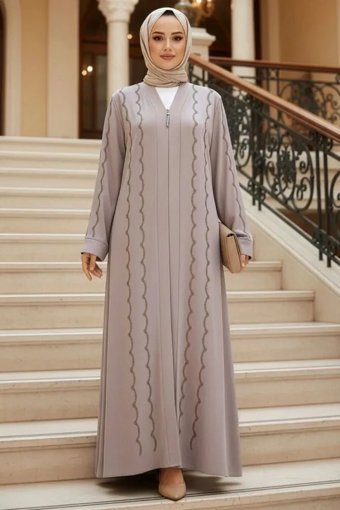 Modest Beige Abaya For Women 29113BEJ - 1