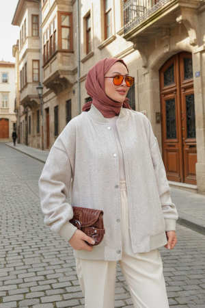 Modest Beige Bomber Jacket 9263BEJ - 1