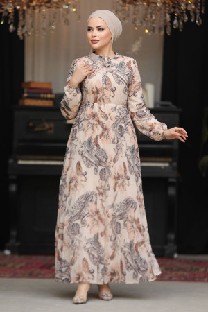 Modest Beige Chiffon Floral Dresses 50355BEJ - 4