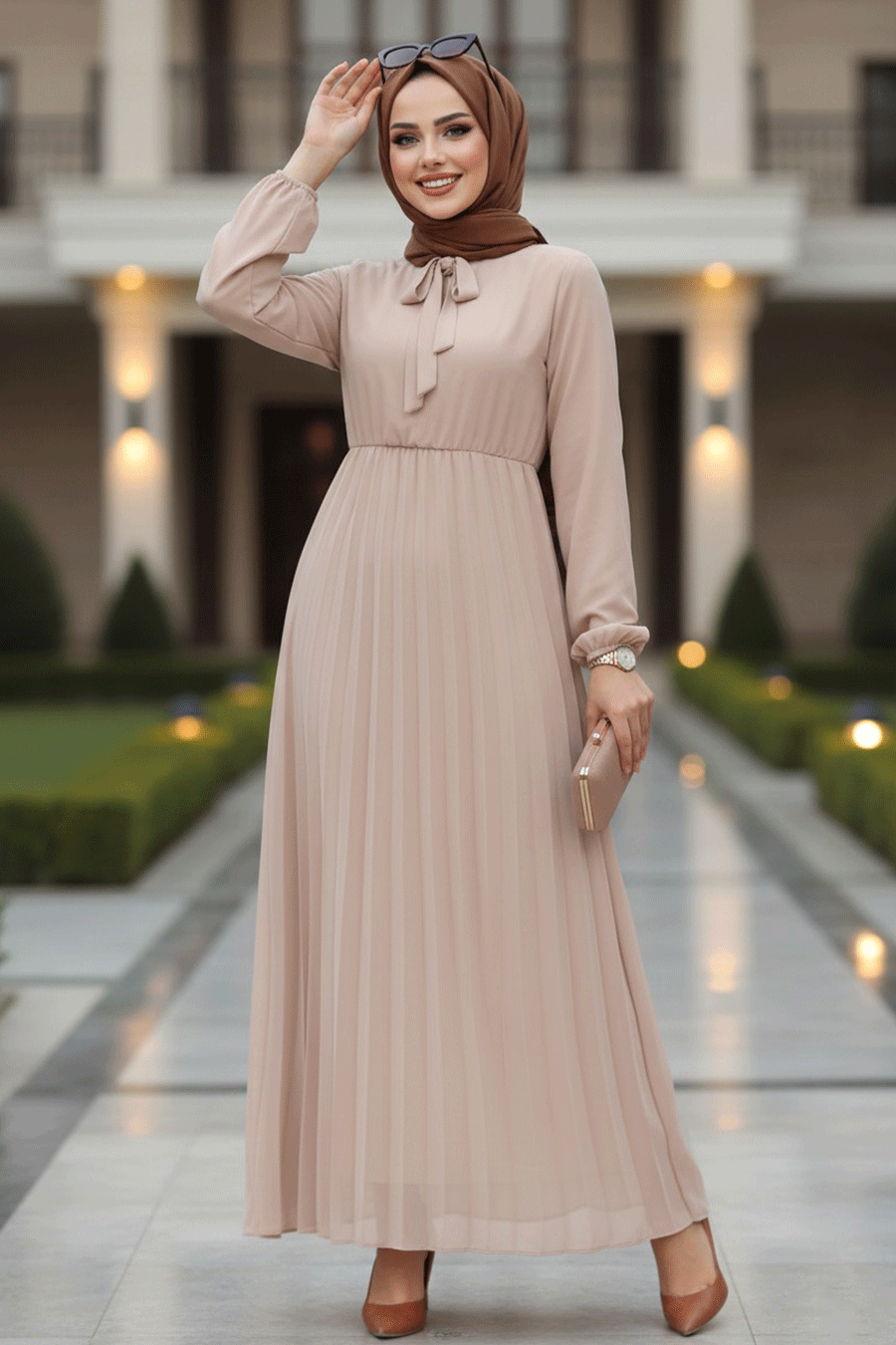 Modest Beige Chiffon Maxi Dresses 50351BEJ - Neva-style.com