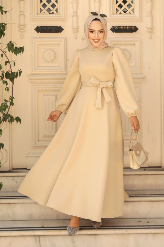 Modest Beige Dress 23102BEJ - 2