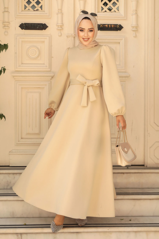 Modest Beige Dress 23102BEJ - 1