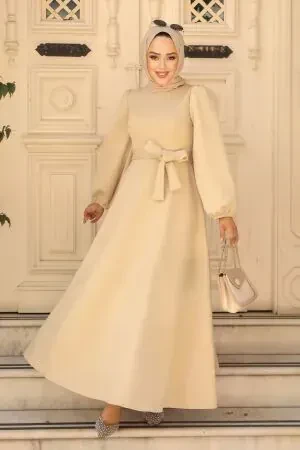 Modest Beige Dress 23102BEJ 