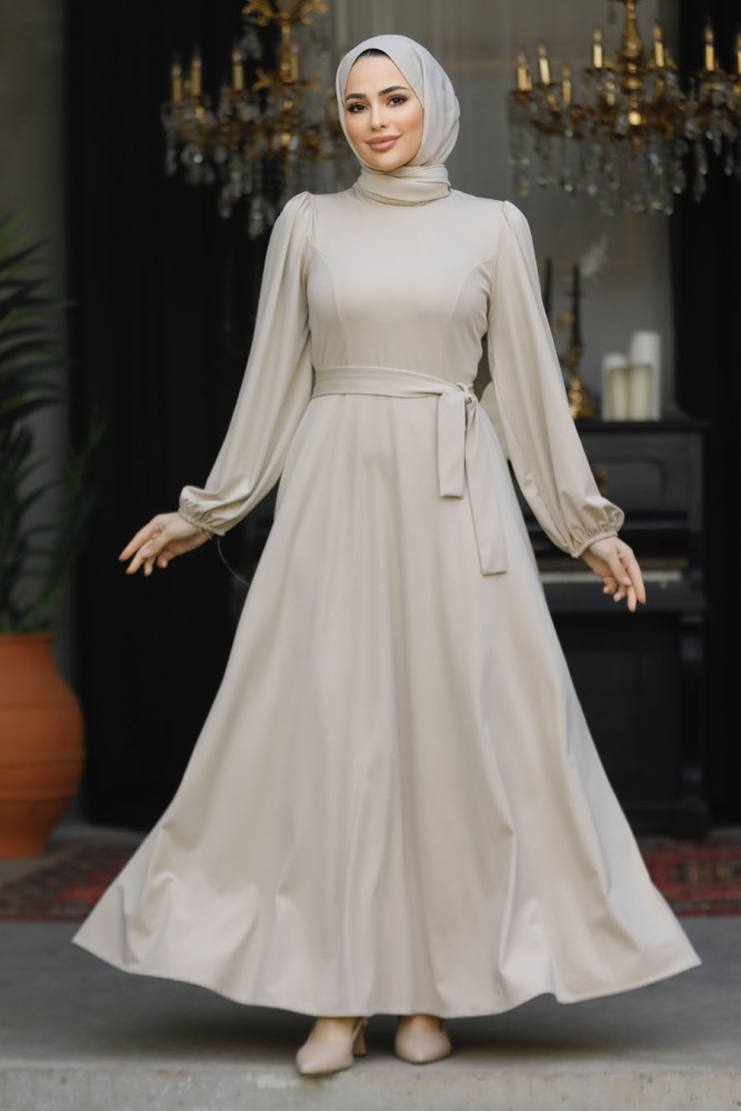 Modest Beige Dress For Plus Size 23101BEJ - 1