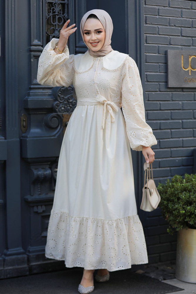 Modest Beige Dress For Women 10034BEJ - 2