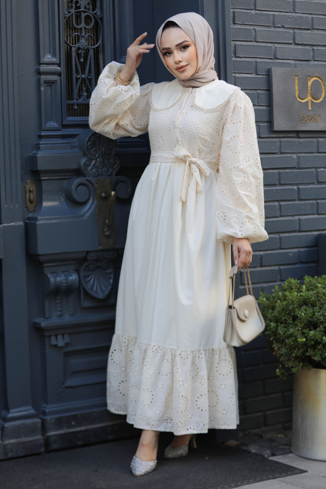 Modest Beige Dress For Women 10034BEJ - 1