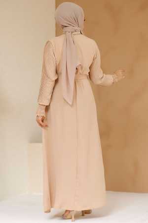 Modest Beige Dress For Women 10124BEJ - 3