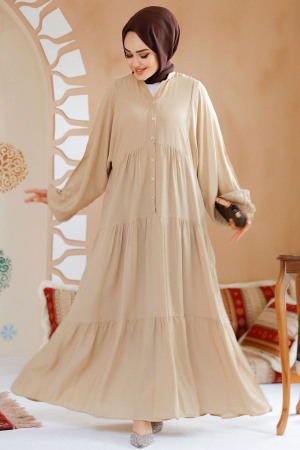 Modest Beige Dress For Women 20612BEJ - 1