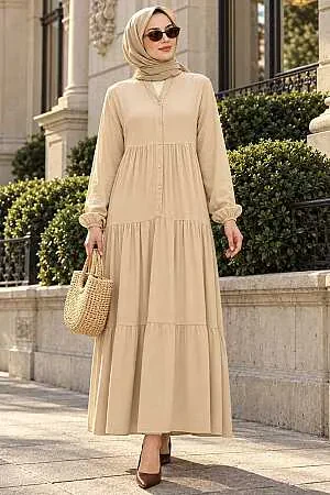 Modest Beige Dress For Women 20612BEJ 