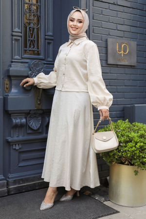 Modest Beige Dual Skirt Suit 14215BEJ - 1