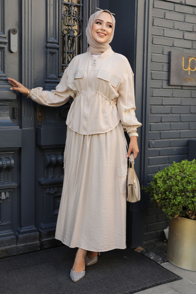Modest Beige Dual Skirt Suit 14225BEJ - 2