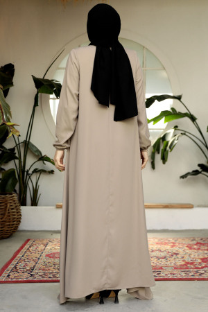 Modest Beige Dubai Abaya 26301BEJ - 3