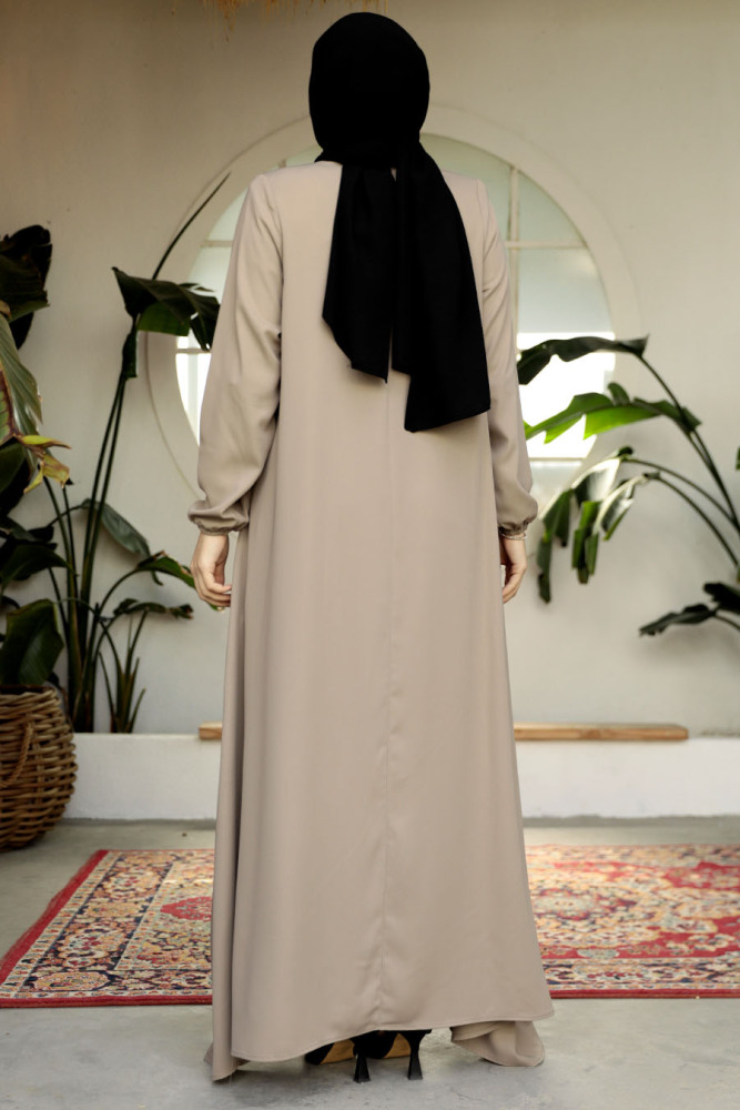 Modest Beige Dubai Abaya 26301BEJ - 3
