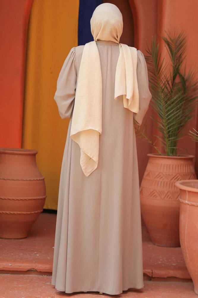 Modest Beige Dubai Abaya 45283BEJ - 3