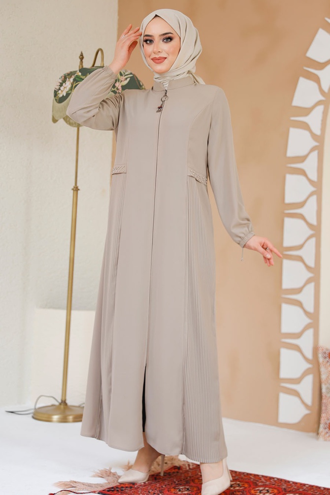 Modest Beige Dubai Abaya 45289BEJ - 1