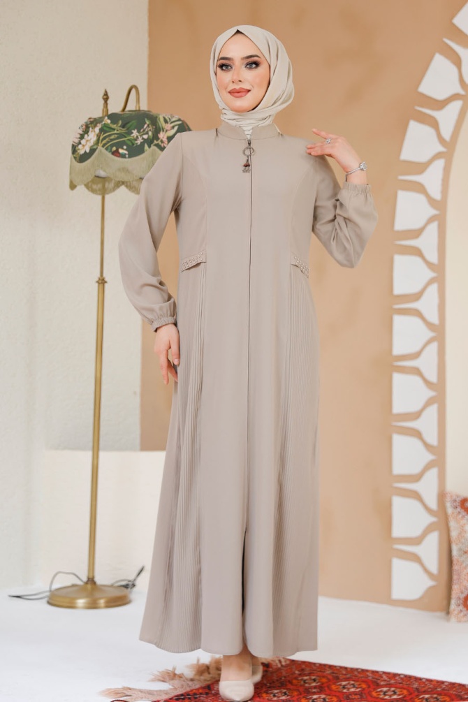 Modest Beige Dubai Abaya 45289BEJ - 2
