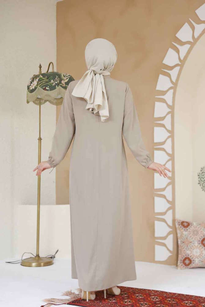 Modest Beige Dubai Abaya 45289BEJ - 3