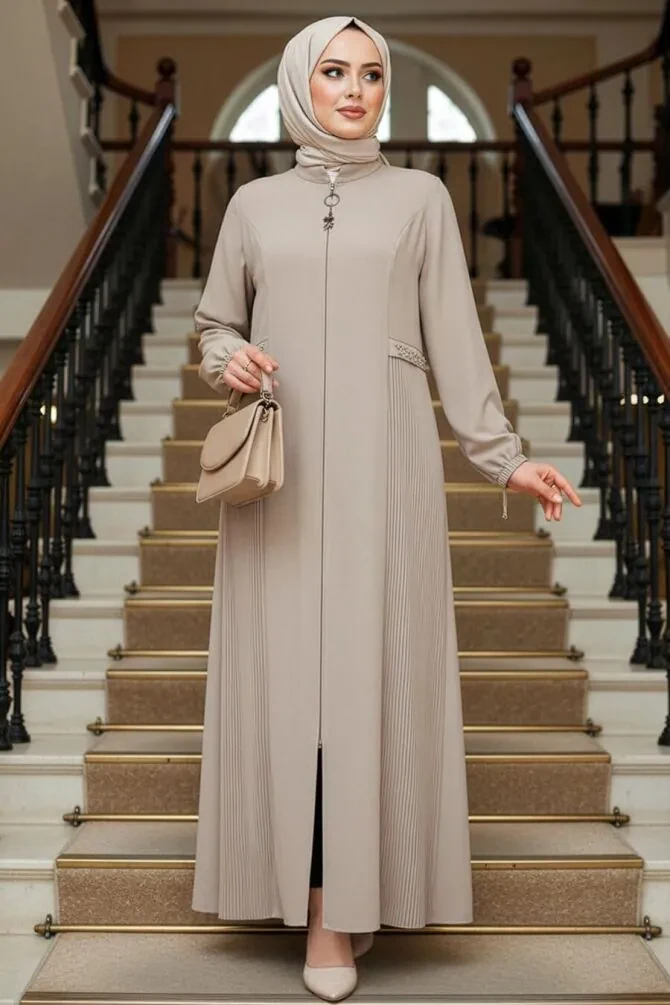 Modest Beige Dubai Abaya 45289BEJ - 1