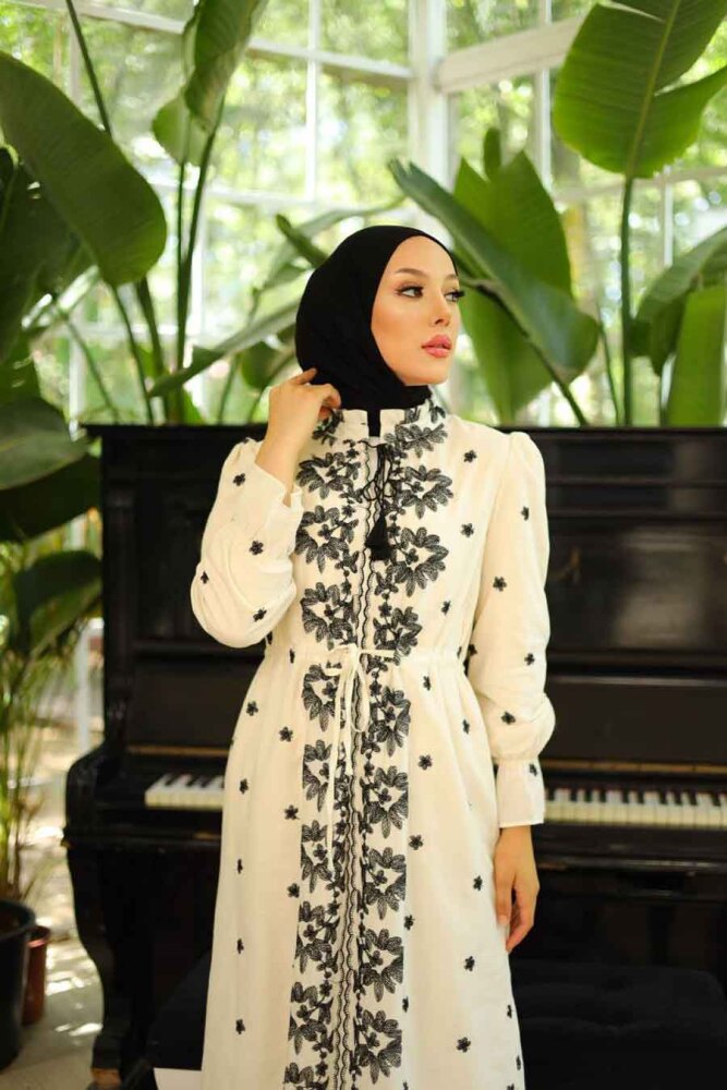 Modest Beige Eid Dress 13503BEJ - 2