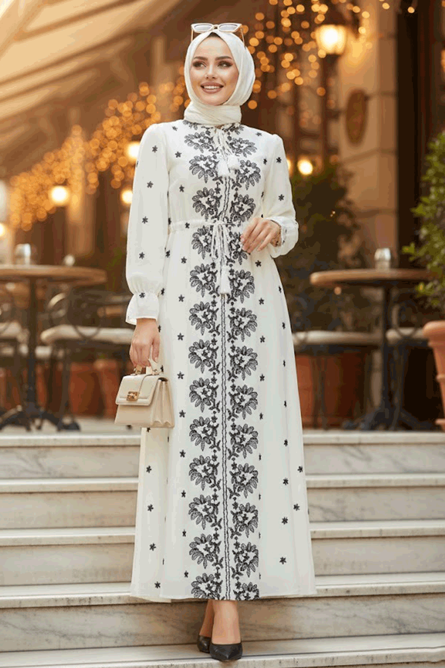 Modest Beige Eid Dress 13503BEJ