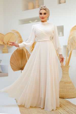 Modest Beige Engagement Dress 45221BEJ - 1