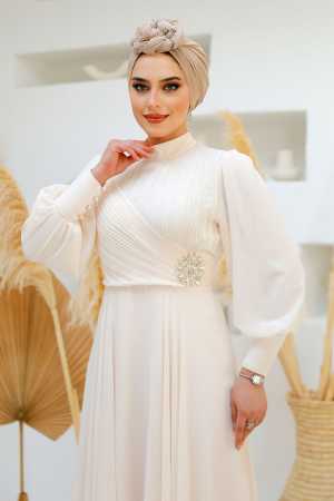 Modest Beige Engagement Dress 45221BEJ - 3