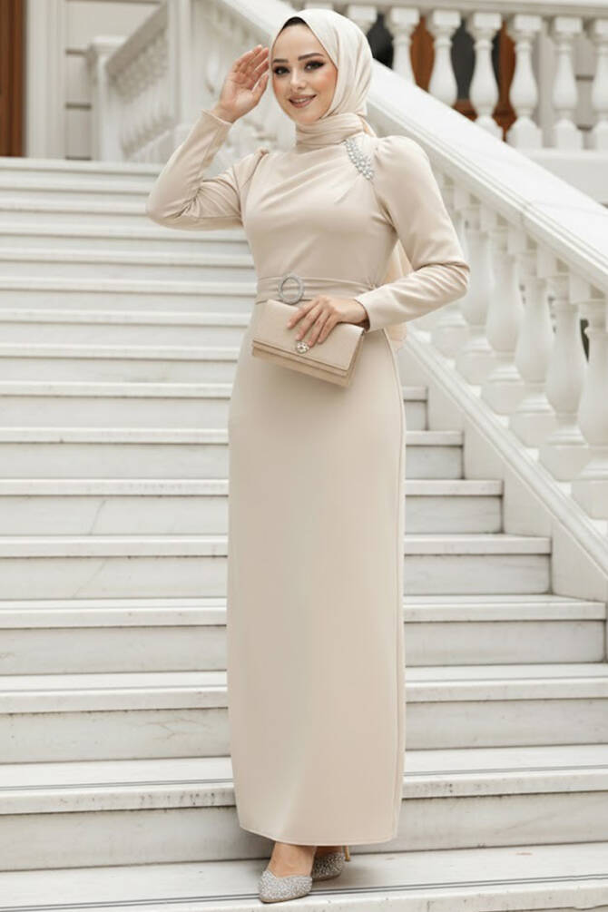 Modest Beige Evening Dress 30014BEJ - 1