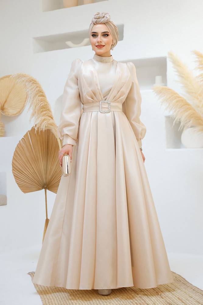 Modest Beige Evening Gown 45295BEJ - 1