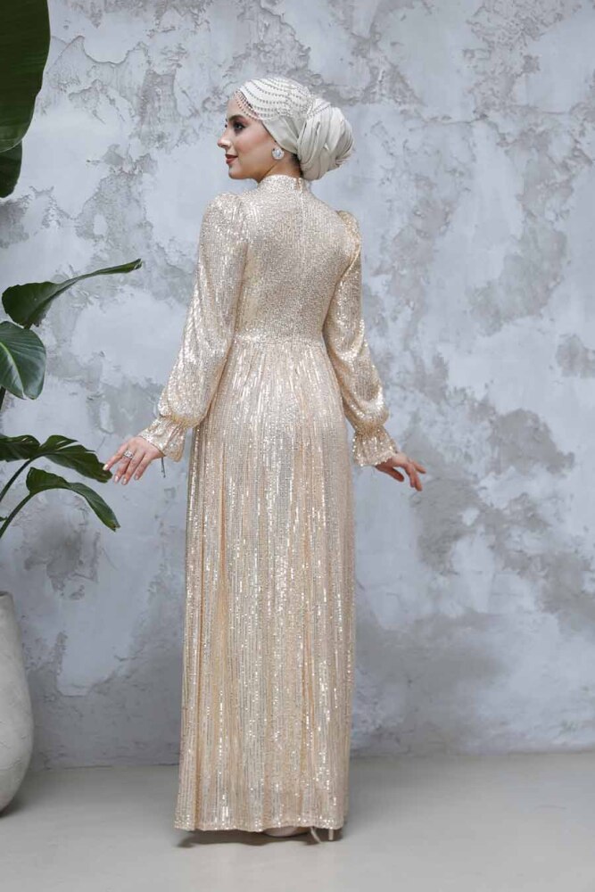Modest Beige Evening Gown With Long Sleeve 44961BEJ - 3