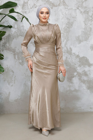 Modest Beige Evening Long Dress 50481BEJ - 1