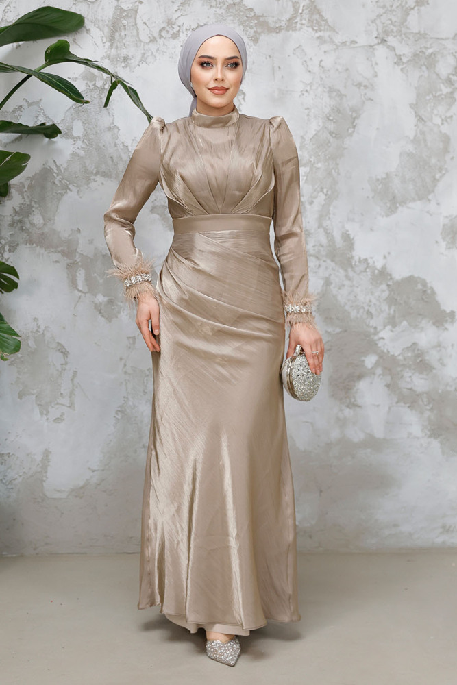 Modest Beige Evening Long Dress 50481BEJ - 1