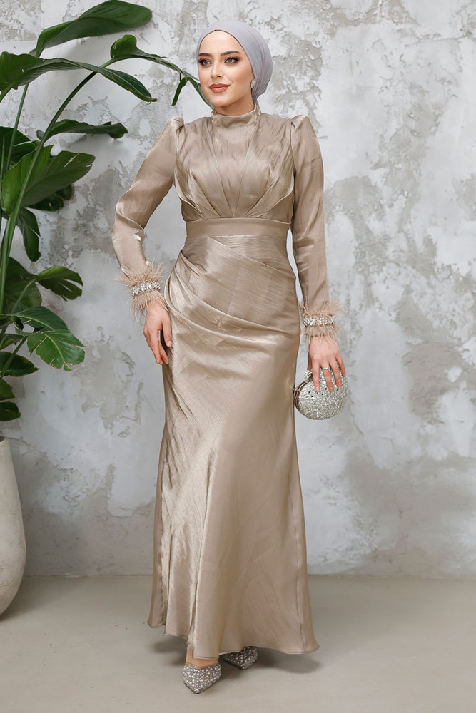 Modest Beige Evening Long Dress 50481BEJ - 2