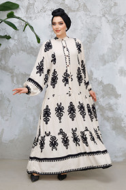 Modest Beige Floral Dress 25491BEJ - 1