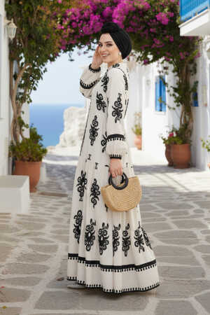 Modest Beige Floral Dress 25491BEJ - 1