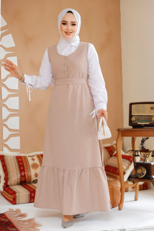 Modest Beige Gilet Dress 70501BEJ - 4