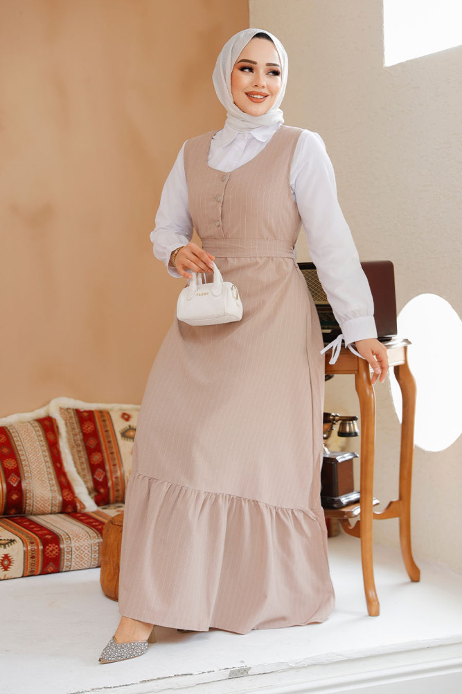 Modest Beige Gilet Dress 70501BEJ - 1