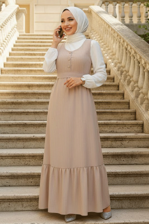 Modest Beige Gilet Dress 70501BEJ - 1