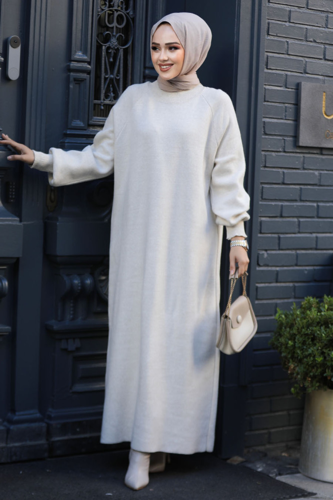 Modest Beige Knitwear Dress 30141BEJ - 1