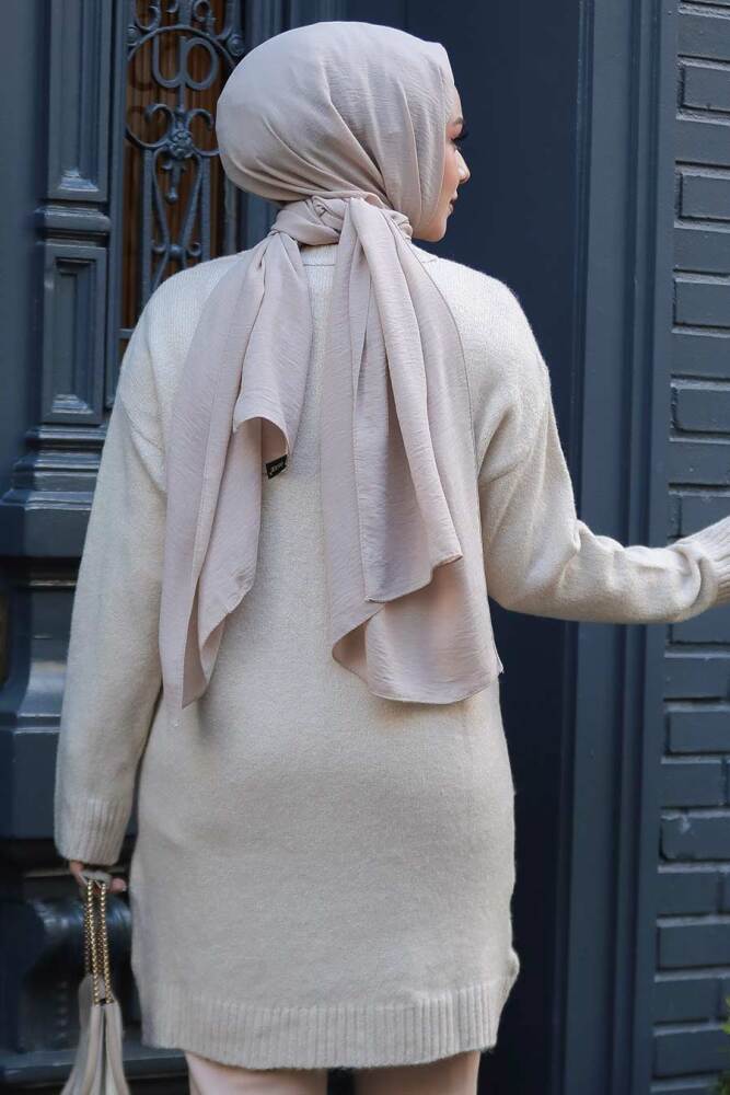 Modest Beige Knitwear Jumper Top 20035BEJ - 3